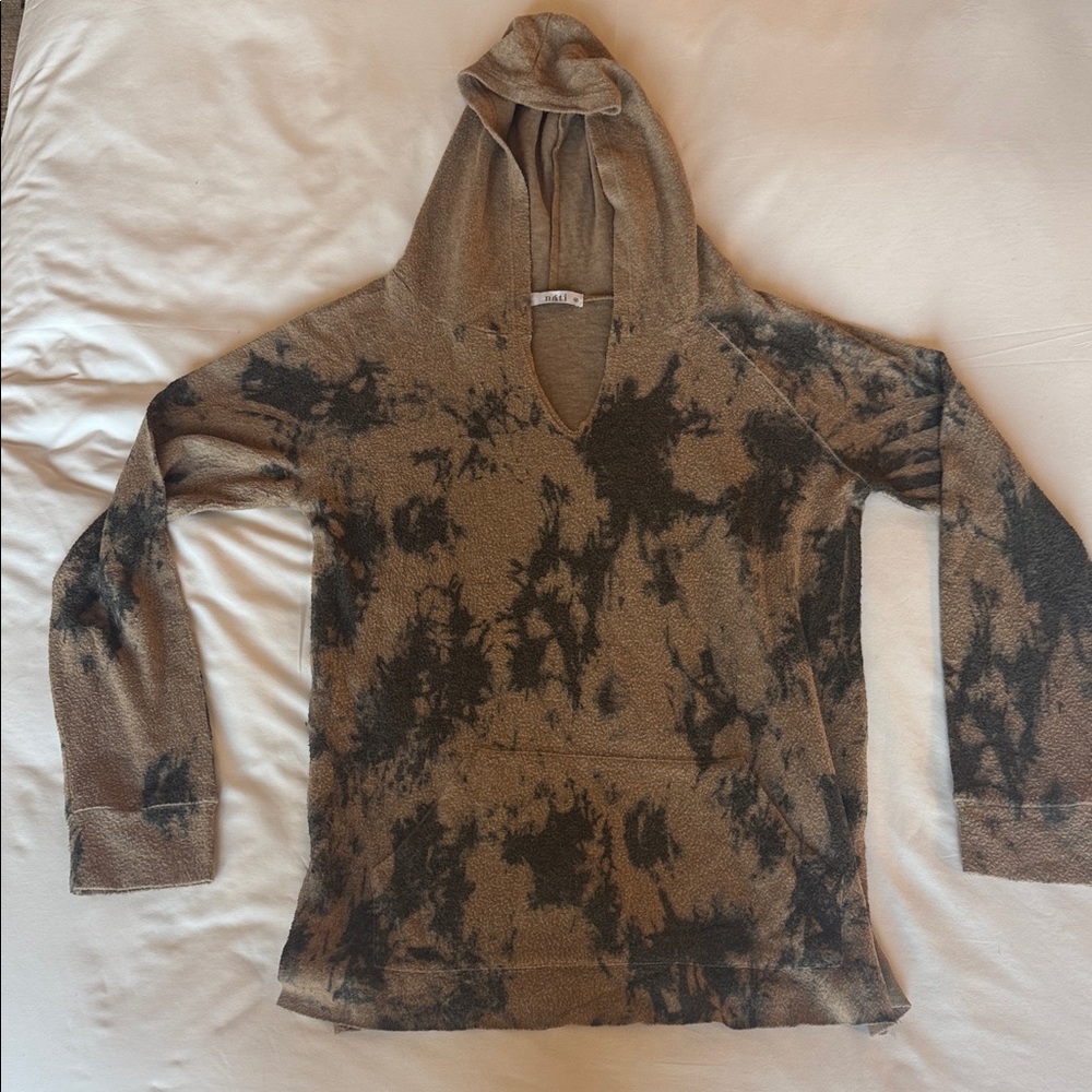 Náti Sz Medium Tan Brown & Grey Tie Dye Pullover Hoodie with Front Pocket